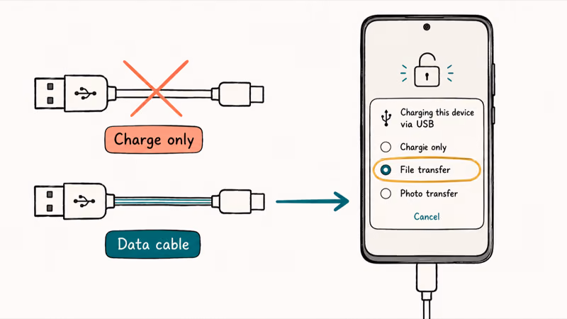 Charge-only cable versus data cable with the phone unlock and allow prompt