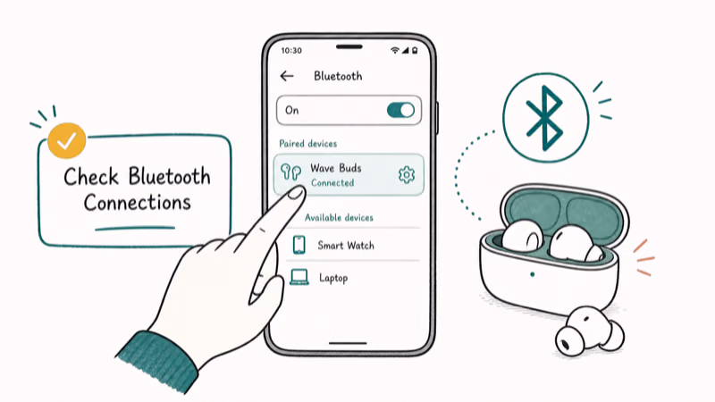 Hand-drawn illustration: Check Bluetooth Connections