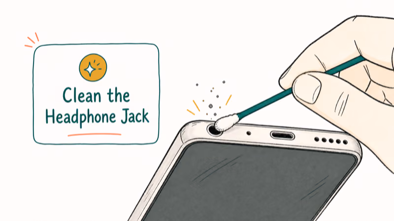 Hand-drawn illustration: Clean the Headphone Jack
