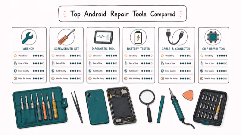Hand-drawn illustration: Top Android Repair Tools Compared