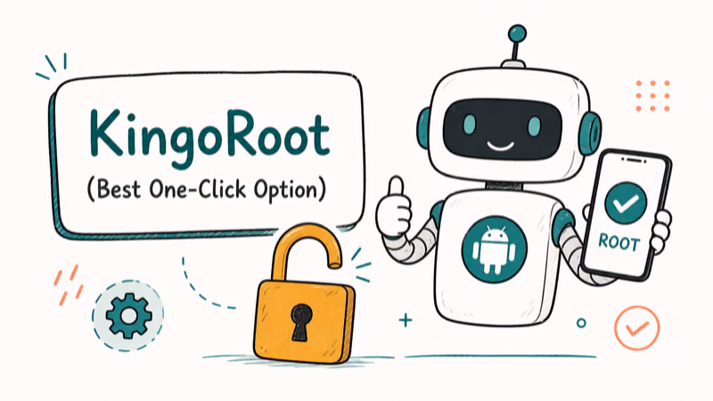 Hand-drawn illustration of KingoRoot (Best One-Click Option)