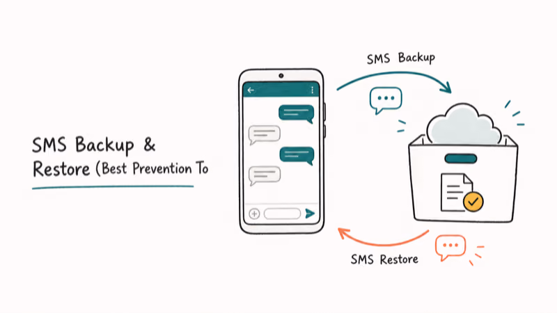 Hand-drawn illustration: SMS Backup & Restore (Best Prevention Tool)