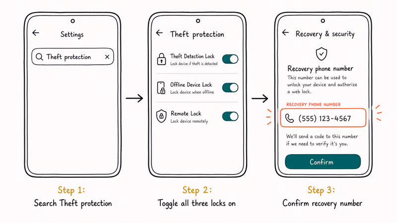 Steps to enable Remote Lock and set a trusted recovery phone number