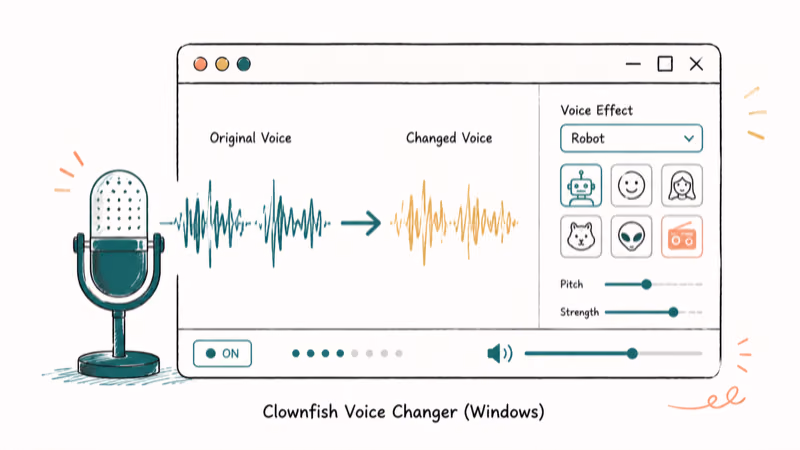 Hand-drawn illustration of Clownfish Voice Changer (Windows)