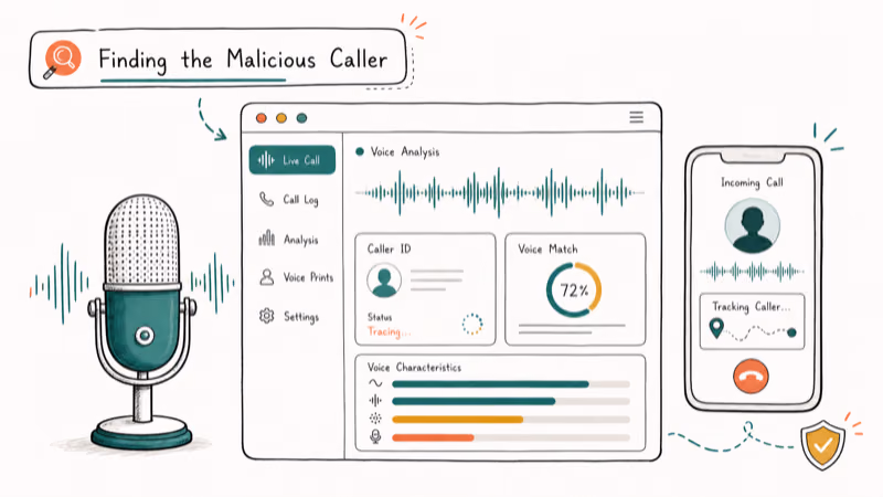 Hand-drawn illustration of Finding the Malicious Caller