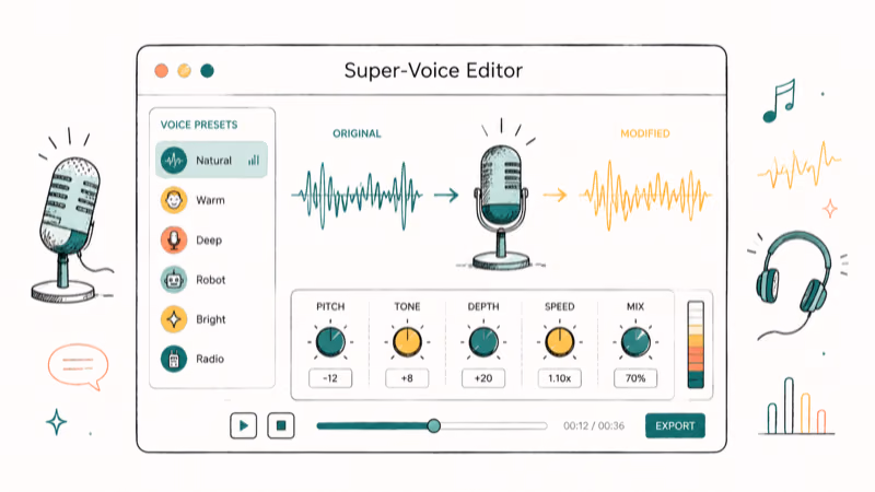 Hand-drawn illustration of Super-Voice Editor