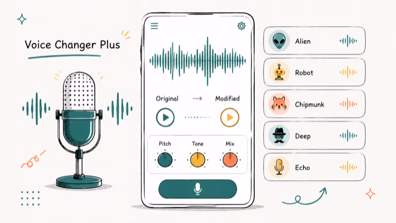 Hand-drawn illustration of Voice Changer Plus