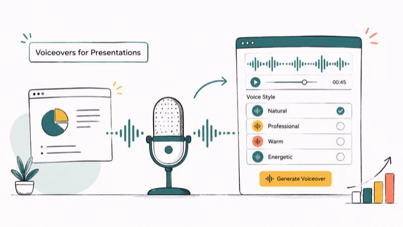 Hand-drawn illustration of Voiceovers for Presentations