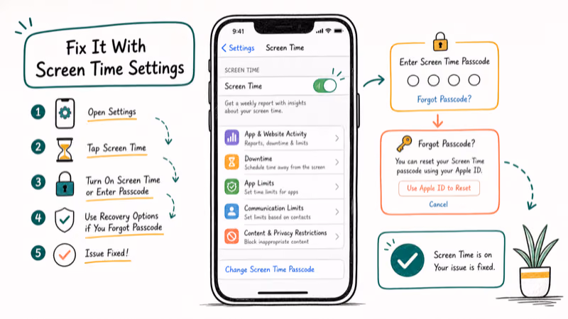 Hand-drawn illustration of Fix It With Screen Time Settings
