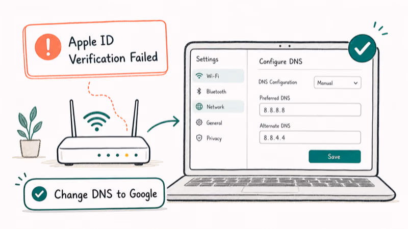 Hand-drawn illustration: Change DNS to Google