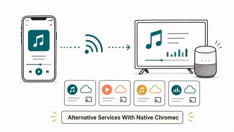 Hand-drawn illustration: Alternative Services With Native Chromecast Support