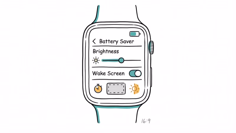 Apple Watch display showing brightness and wake screen timer settings