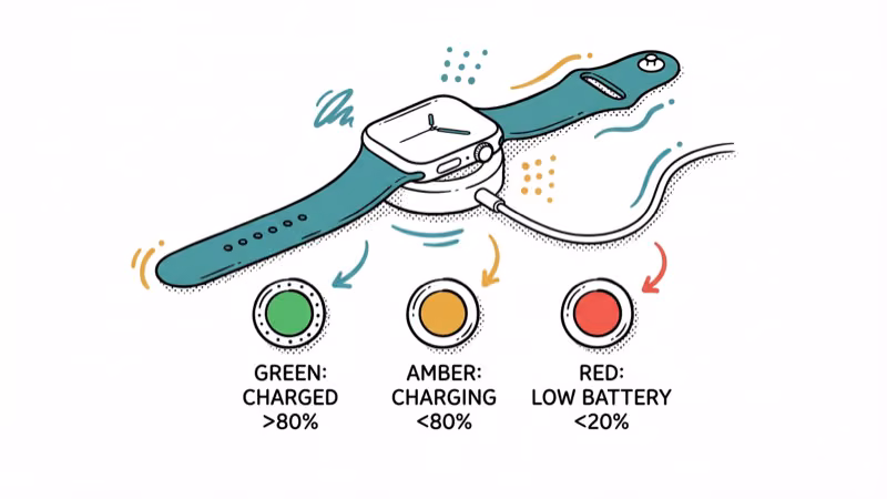Apple Watch charging indicator colors showing green amber and red states