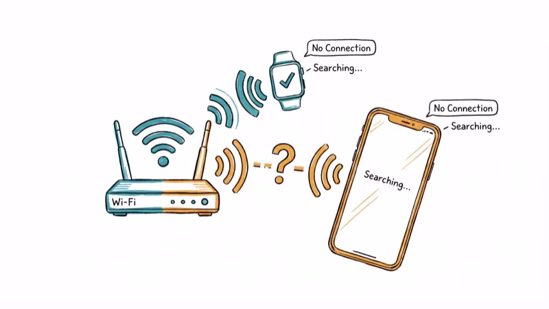 Wi-Fi router sending signal waves to Apple Watch and iPhone for update