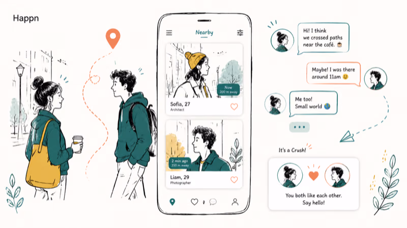 Hand-drawn illustration of Happn