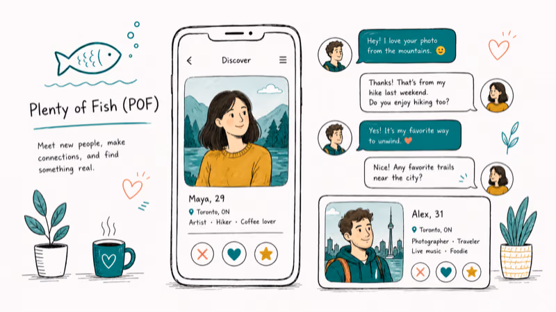 Hand-drawn illustration of Plenty of Fish (POF)
