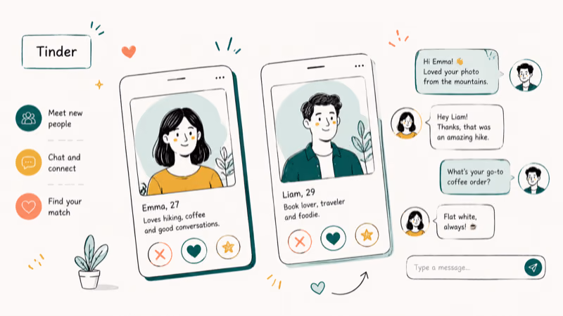 Hand-drawn illustration of Tinder