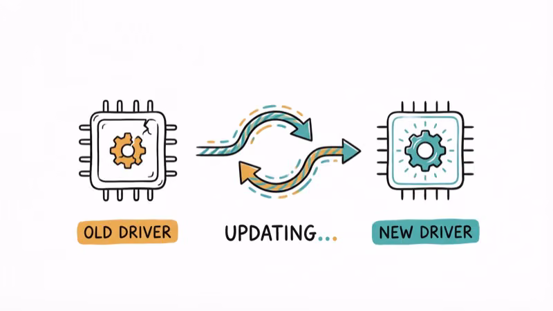 Old driver icon being replaced by new driver with refresh arrow
