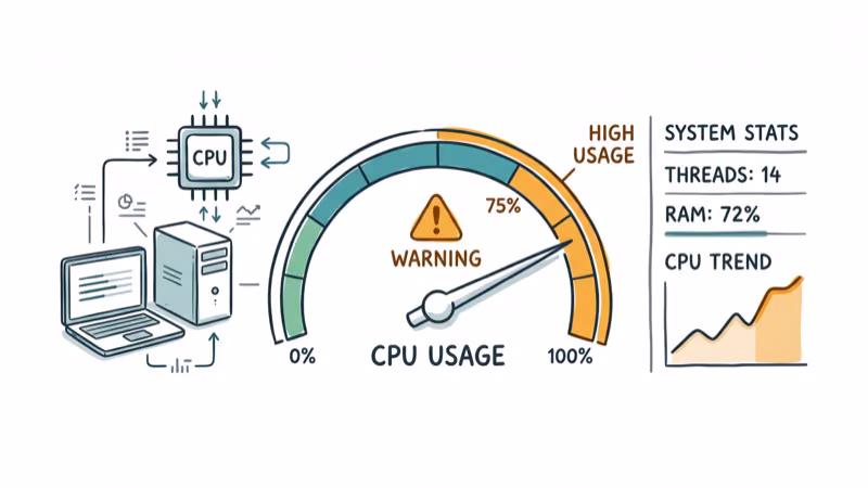 Performance gauge showing high CPU usage from a Windows system process