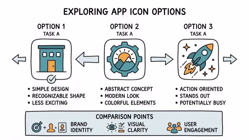 Alternative app icons compared side by side with comparison arrows