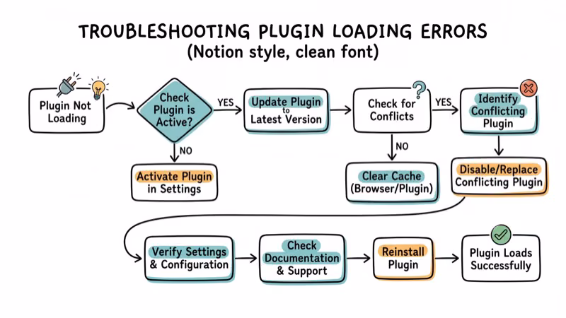 Flowchart showing troubleshooting steps for VST plugin loading errors