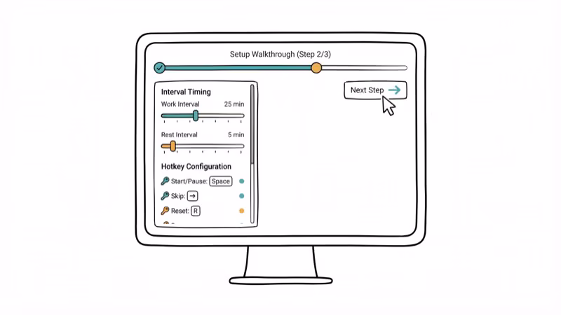 Computer screen showing settings panel with interval sliders and hotkey configuration