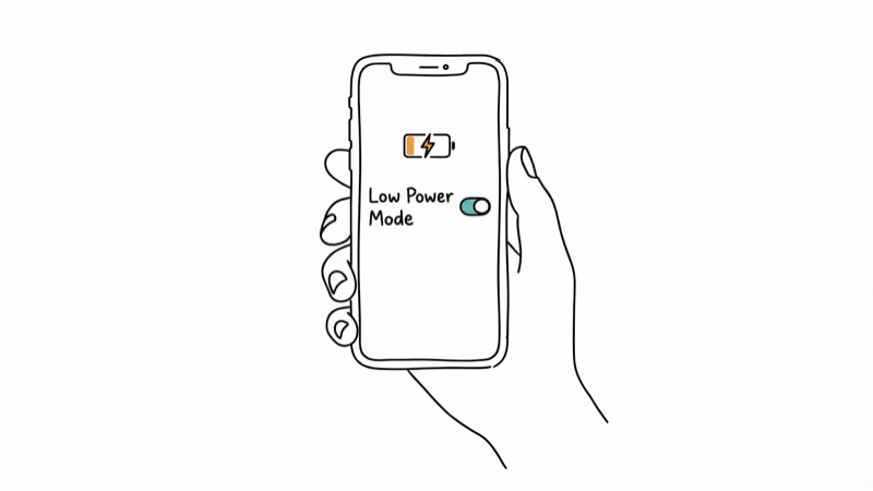 iPhone with battery icon showing Low Power Mode toggle switch