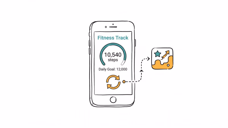 Smartphone fitness tracking app syncing step count to a game app