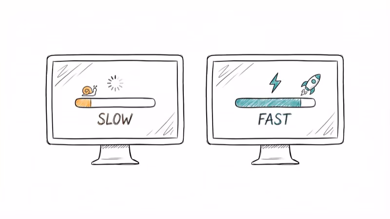 Before and after speed comparison with slow and fast computer screens