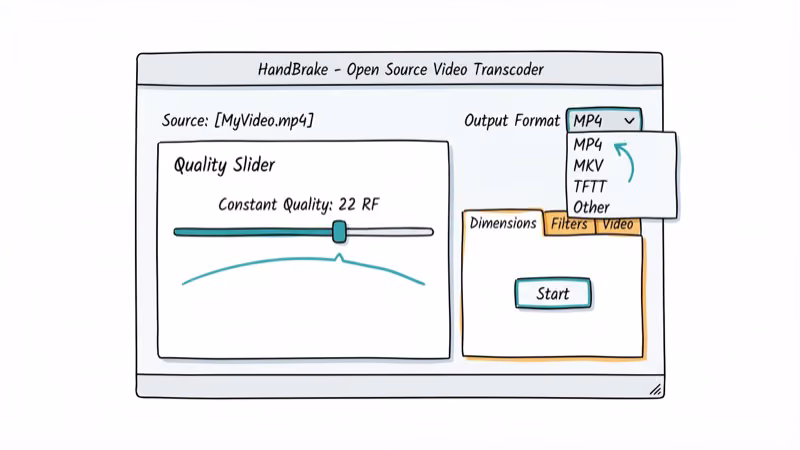 HandBrake application interface showing video encoding quality slider settings