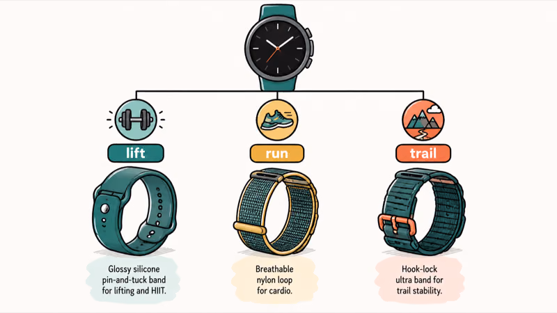 Workout type map matching lifting running and trail to Apple Watch band styles