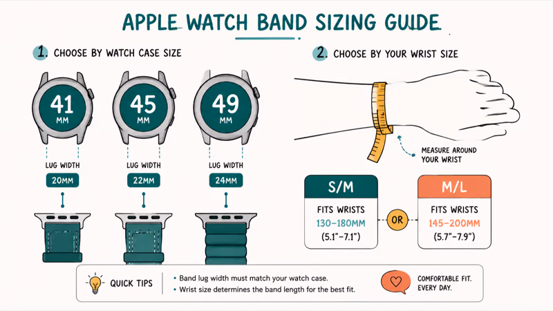 Apple Watch case size and wrist measurement guide for choosing the right band