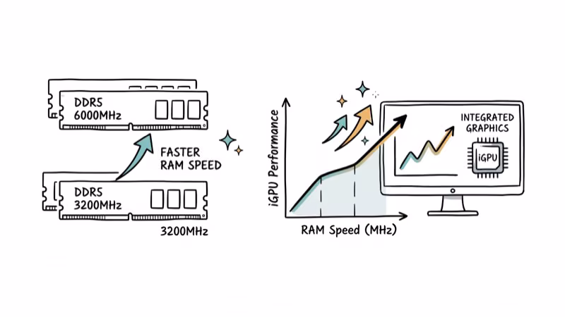 RAM memory sticks with speed labels and upward performance arrows