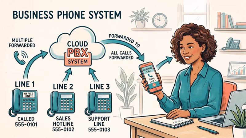 Business phone system dashboard with call forwarding rules and routing schedule