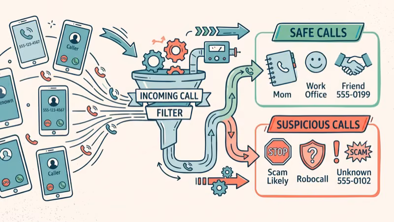 Caller ID app screening incoming call with spam risk score displayed
