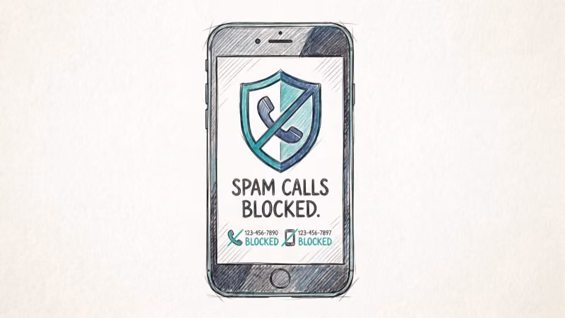 Phone screen showing spam call blocked by caller ID app