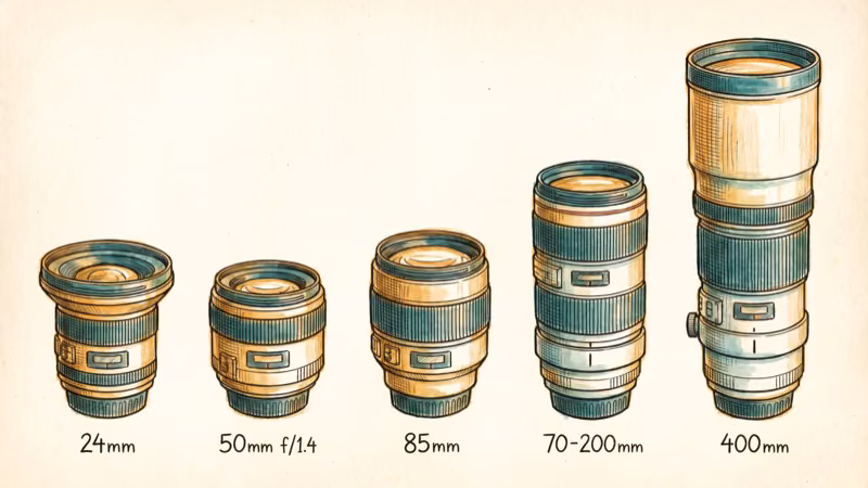 Budget camera lens lineup showing kit zoom and prime lens options