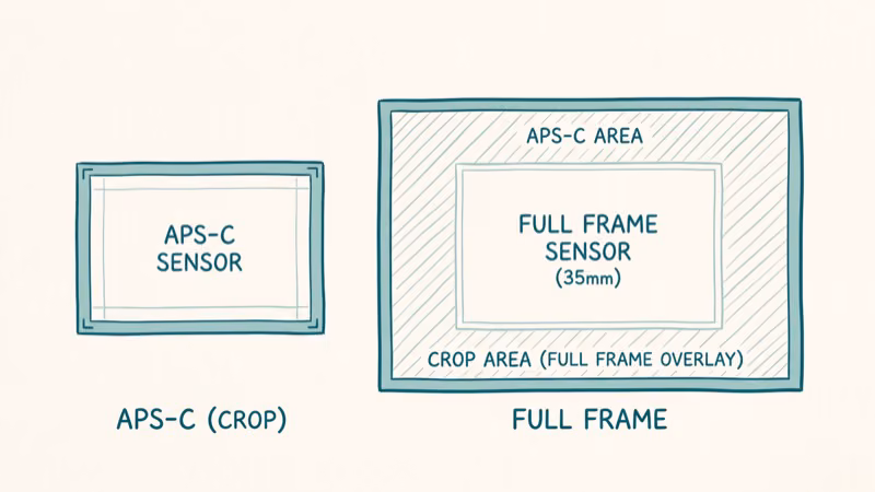 Comparison of APS-C mirrorless and compact camera sensor sizes side by side