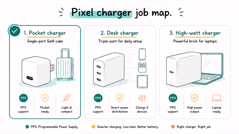 Travel desk and laptop share charger jobs for Google Pixel ten Pro owners