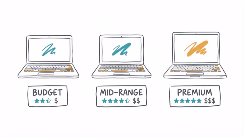 Three laptops at budget mid-range and premium tiers with star ratings
