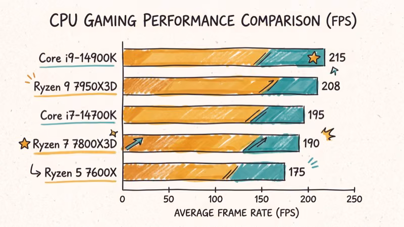 Gaming benchmark bar chart comparing five CPUs paired with RTX 3070