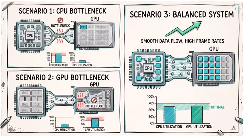 CPU bottleneck analysis chart showing GPU usage at 1080p versus 1440p resolution