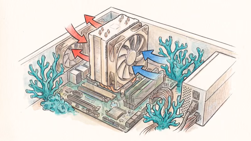 PC build cooling setup with tower cooler mounted on AM4 motherboard