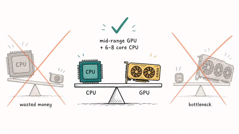Seesaw balancing a mid-range GPU with a six to eight core CPU for builds