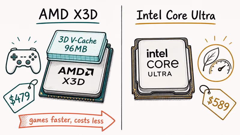 AMD 3D V-Cache versus Intel Core Ultra efficiency with launch prices side by side