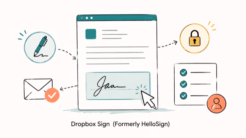 Hand-drawn illustration of Dropbox Sign (Formerly HelloSign)