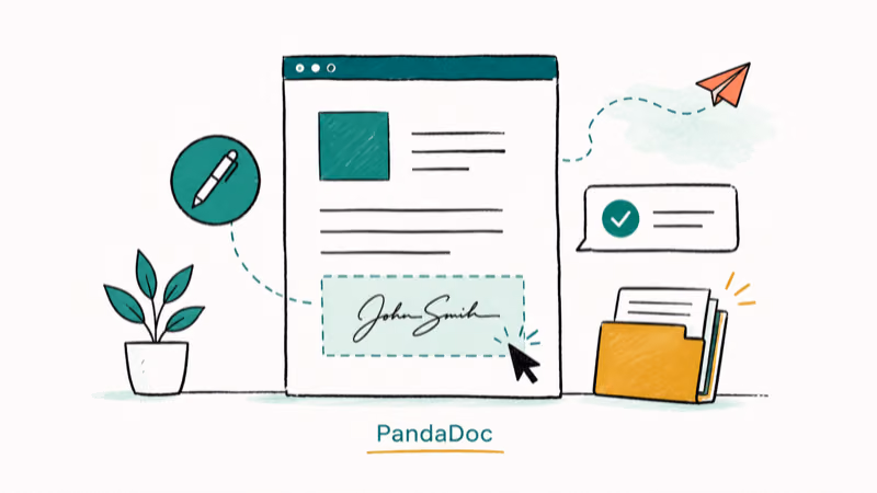 Hand-drawn illustration of PandaDoc