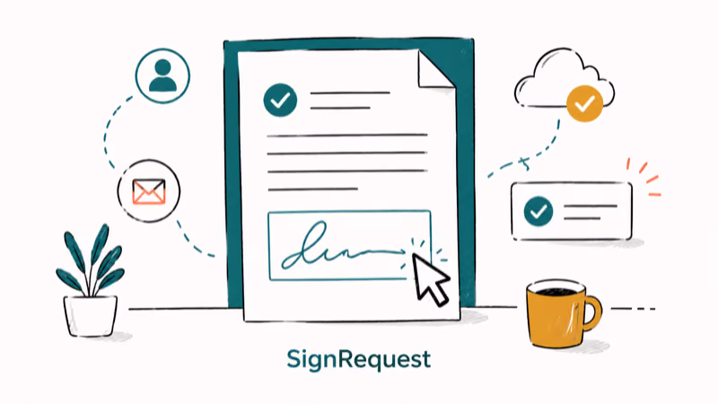 Hand-drawn illustration of SignRequest