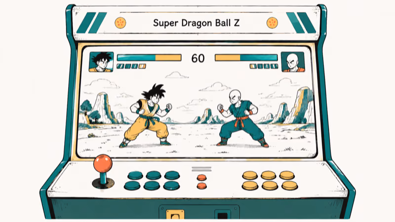 Hand-drawn arcade cabinet fighting screen for Super Dragon Ball Z