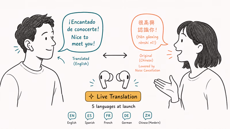 AirPods Pro 3 translating an in-person conversation between two people in real time
